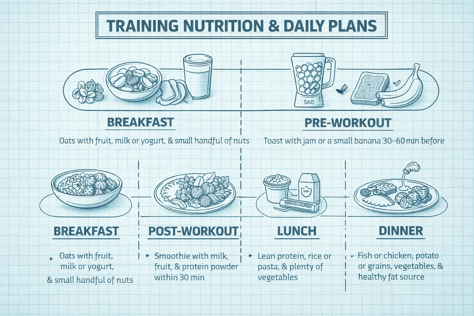 Training nutrition and daily plans