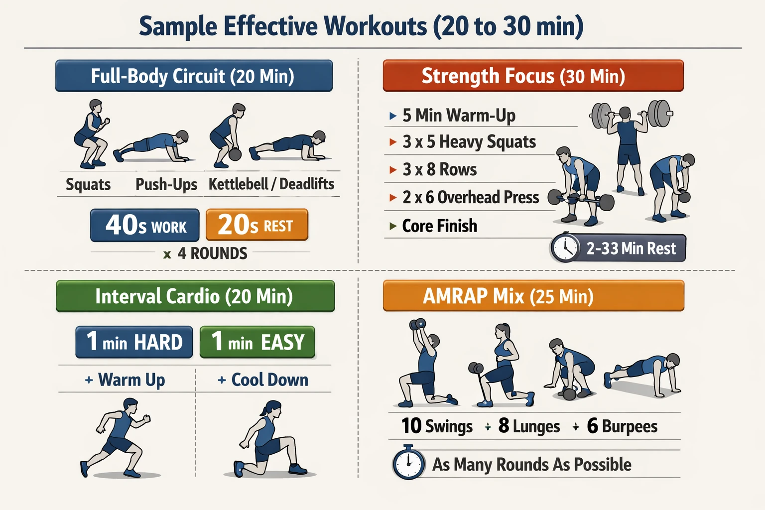 Sample effective workouts (20 to 30 min)