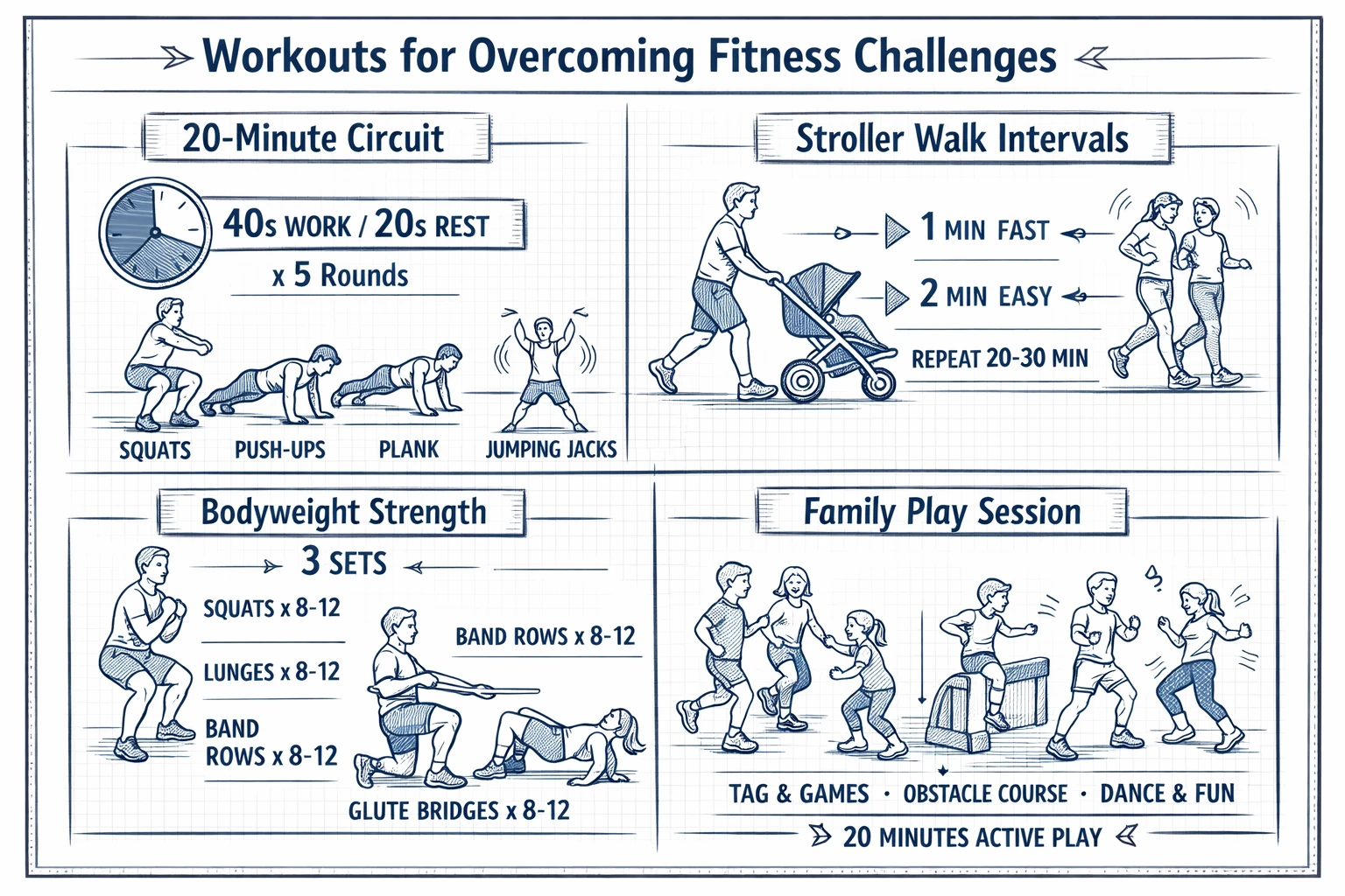 Workouts for overcoming fitness challenges