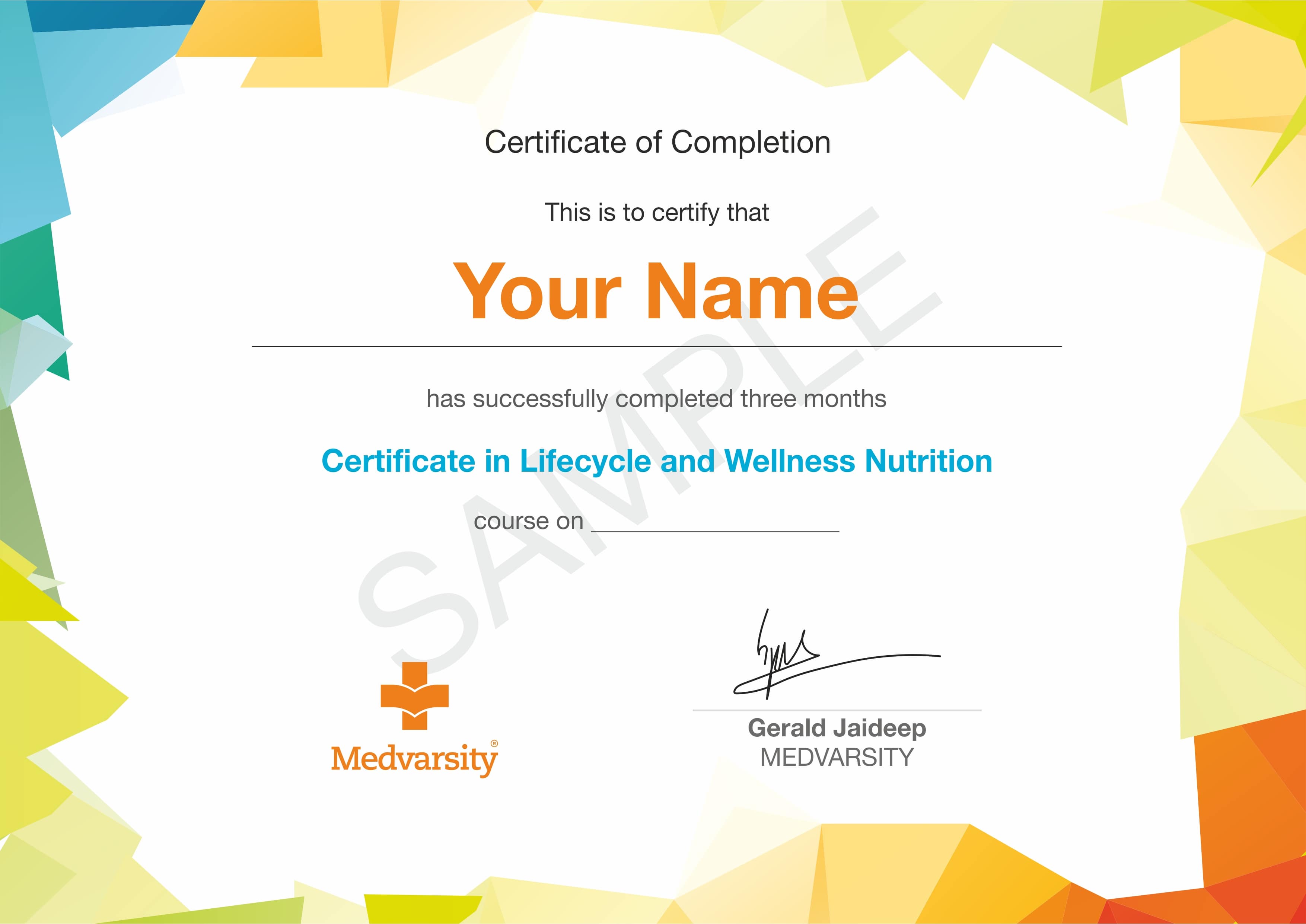 Certificate Course in Lifecycle and Wellness Nutrition offered by