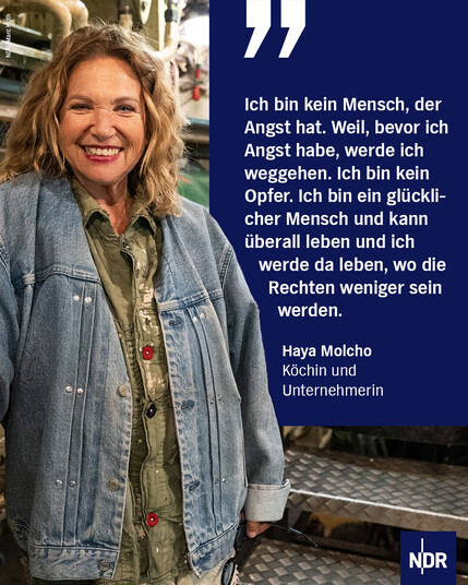 Die Grafik zeigt ein Foto von Haya Molcho, Köchin und Unternehmerin. Dazu das Zitat:
