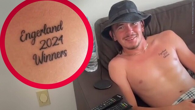 Tattoo-Fail eines Fußball-Fans aus England (Foto: Tik Tok/ollyadams124|Montage: SWR3)