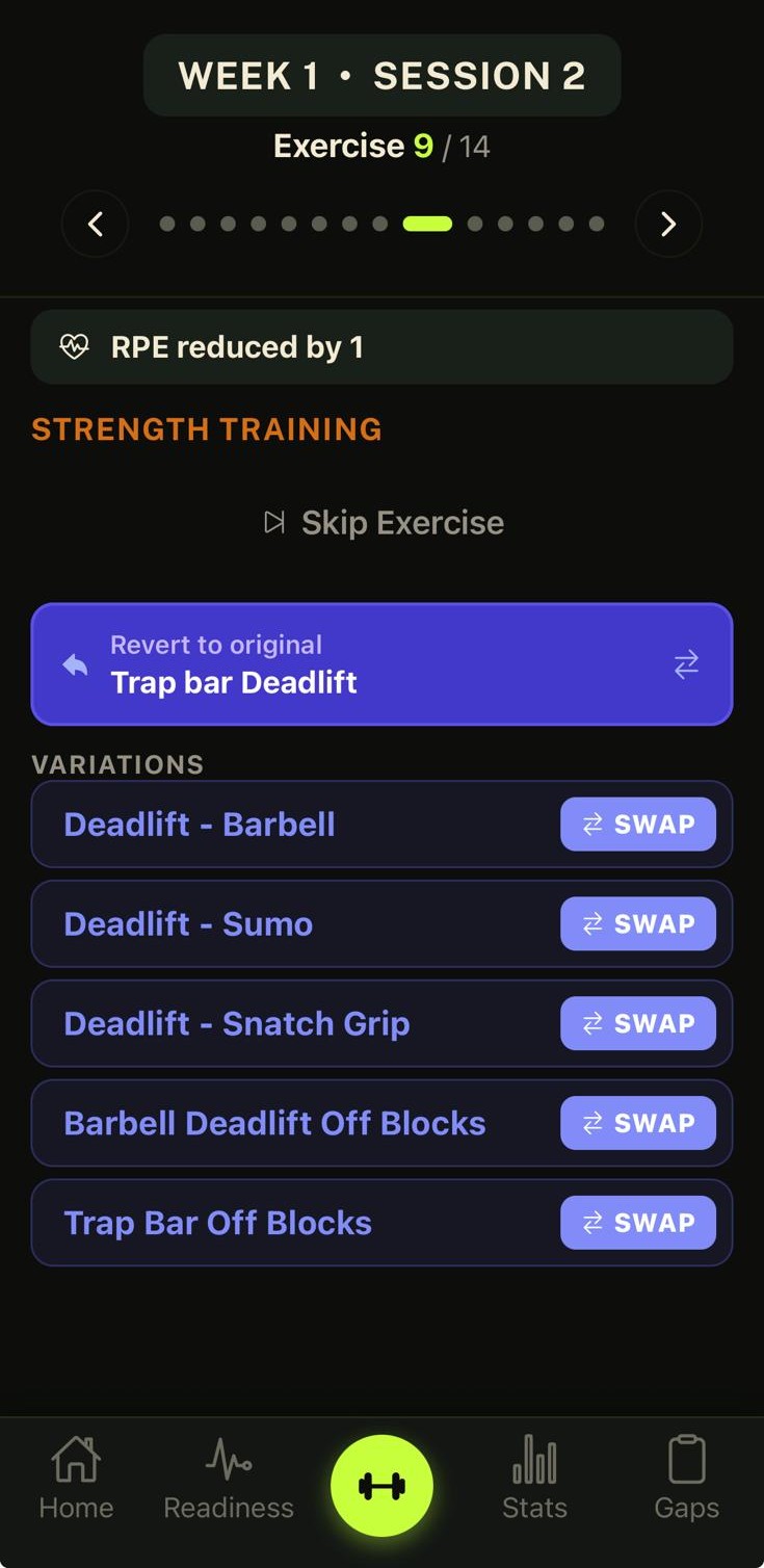 Smart Exercise Swaps in the Matchfit Pro app