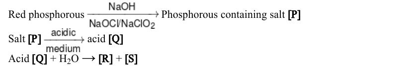 Reaction sequence: red phosphorus with NaOH and NaOCl/NaClO2 giving salts P, Q, R, S