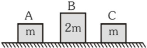 Source Q1: three collinear masses m, 2m, m on a horizontal surface