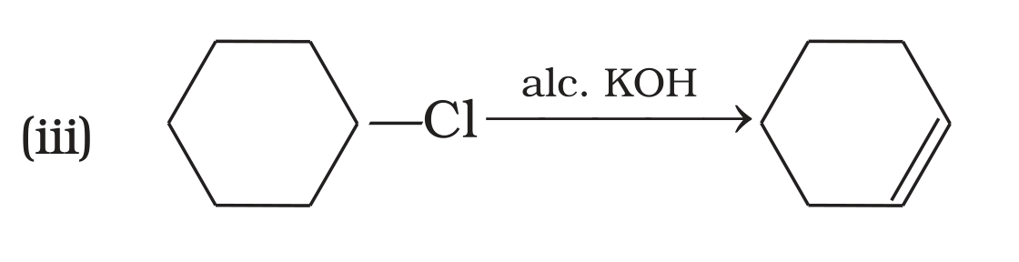 NCERT Exemplar Unit 13 Q35 option (iii) cyclohexyl chloride + alc. KOH -> cyclohexene