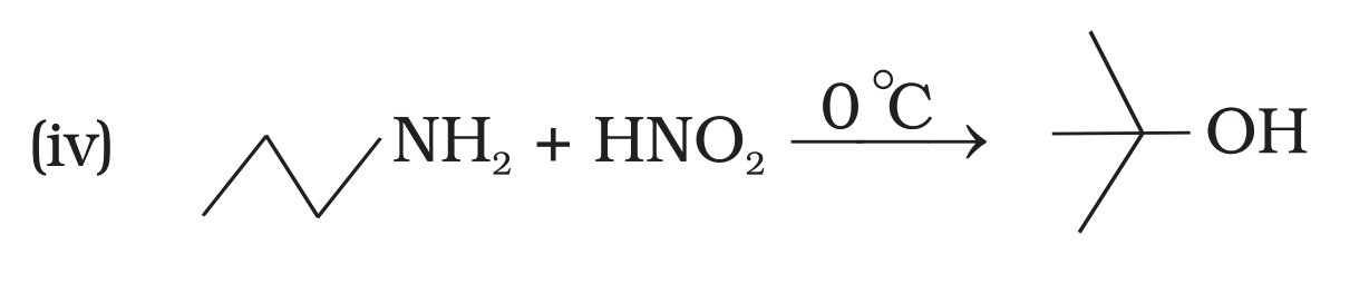 NCERT Exemplar Unit 13 Q35 option (iv) isobutylamine + HNO2 at 0 C -> tert-butanol