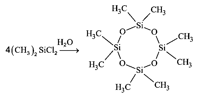 Question diagram: The stoichiometric reaction of 516 g of dimethyldichlorosila