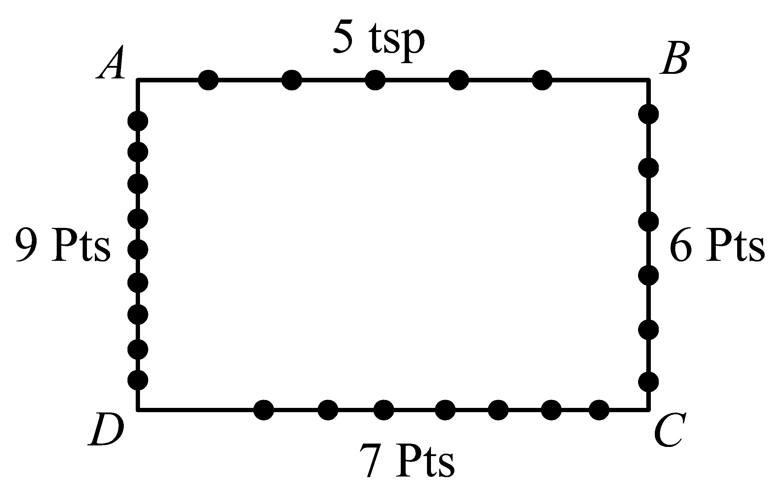 Question diagram: Consider a rectangle A B C D having 5 , 6 , 7 , 9 points in