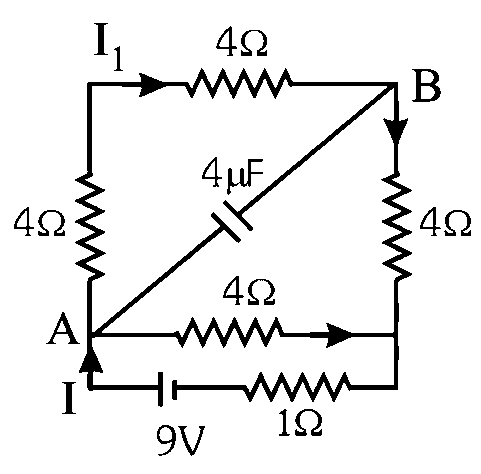 Question diagram: A 16 Ω wire is bend to form a square loop. A 9 V battery wit