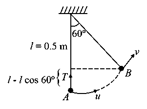 Question diagram: A pendulum bob has a speed of 3 m s - 1 at its lowest positi