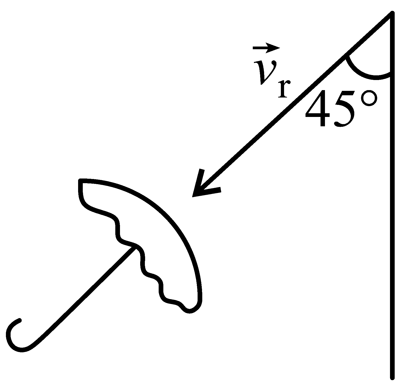 Question diagram: A girl standing on road holds her umbrella at 45 ° with the