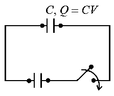 Question diagram: A capacitor of capacitance 50 pF is charged by 100 V source.