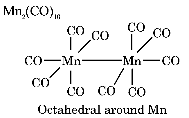 Question diagram: The coordination geometry around the manganese in decacarbon