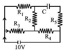 Question diagram: An ideal cell of emf 10 V is connected in circuit shown in f