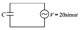 Question diagram: A C voltage V ( t ) = 20 sin ω t of frequency 50 Hz is appli