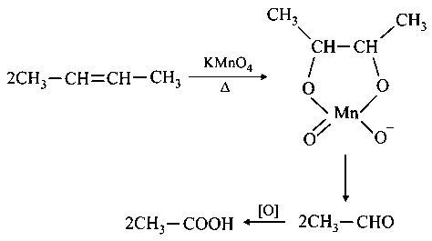 Question diagram: But-2-ene on reaction with alkaline K M n O 4 at elevated te