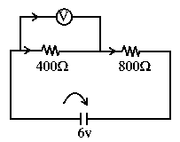 Question diagram: Two resistors 400 Ω and 800 Ω are connected in series across