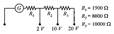 Question diagram: A galvanometer of resistance 100 Ω has 50 divisions on its s