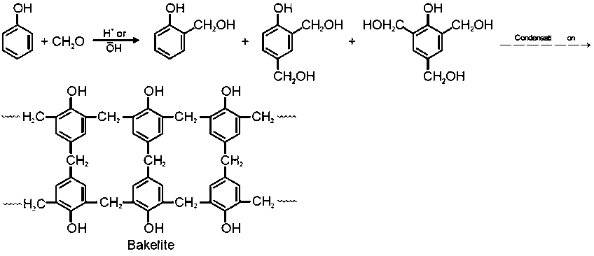 Question diagram: Preparation of Bakelite proceeds via reactions:
