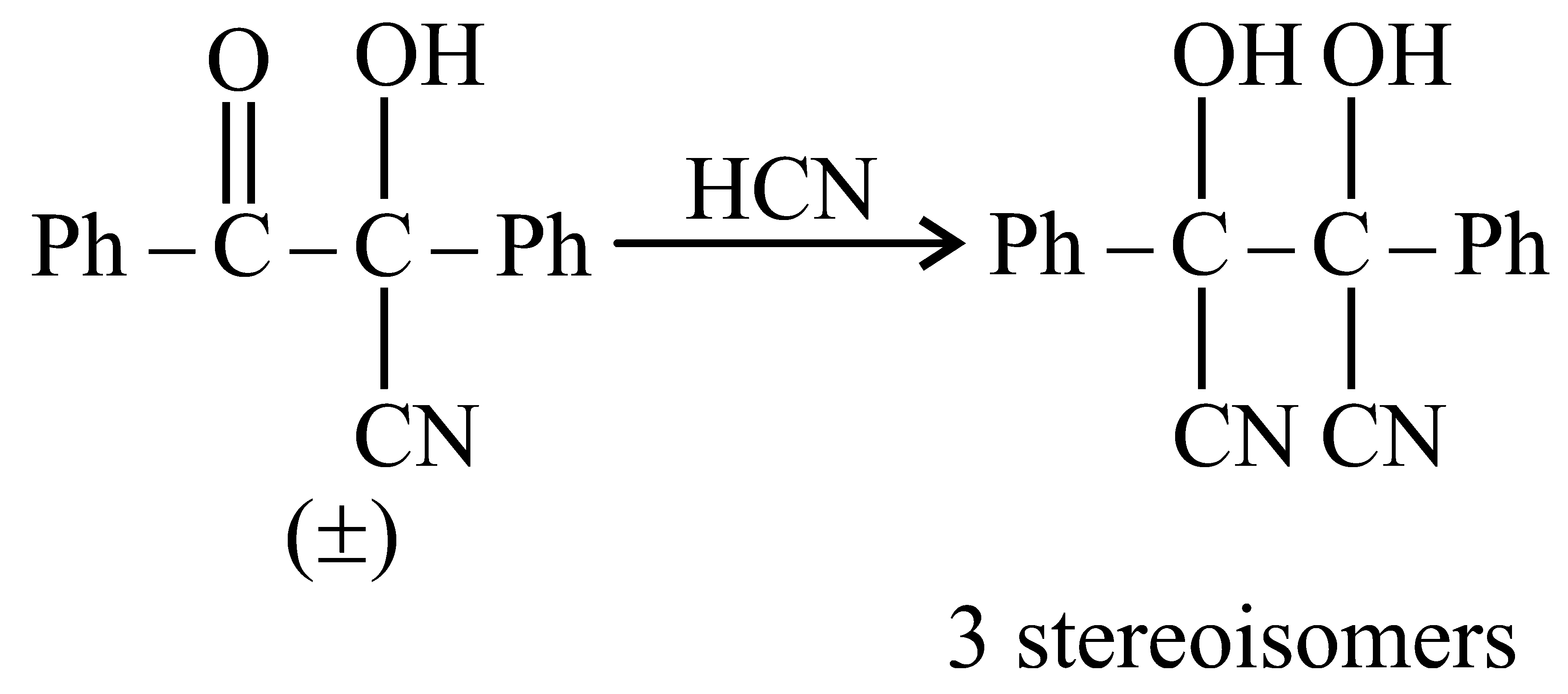 Question diagram: The number of stereoisomers formed in a reaction of ± PhC = 
