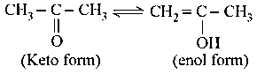 Question diagram: Assertion A : Enol form of acetone CH 3 COCH 3 exists in < 0