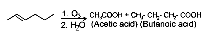 Question diagram: 2 - hexene → ii H 2 O i O 3 Products The two products formed