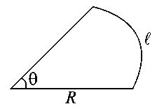 Question diagram: A huge circular arc of length 4 . 4 ly subtends an angle 4 s
