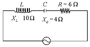 Question diagram: In a series LCR circuit, the inductive reactance X L is 10 Ω