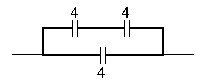 Question diagram: Three capacitors each of 4 μ F are to be connected in such a