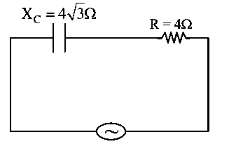 Question diagram: A capacitor of reactance 4 3 Ω and a resistor of resistanc