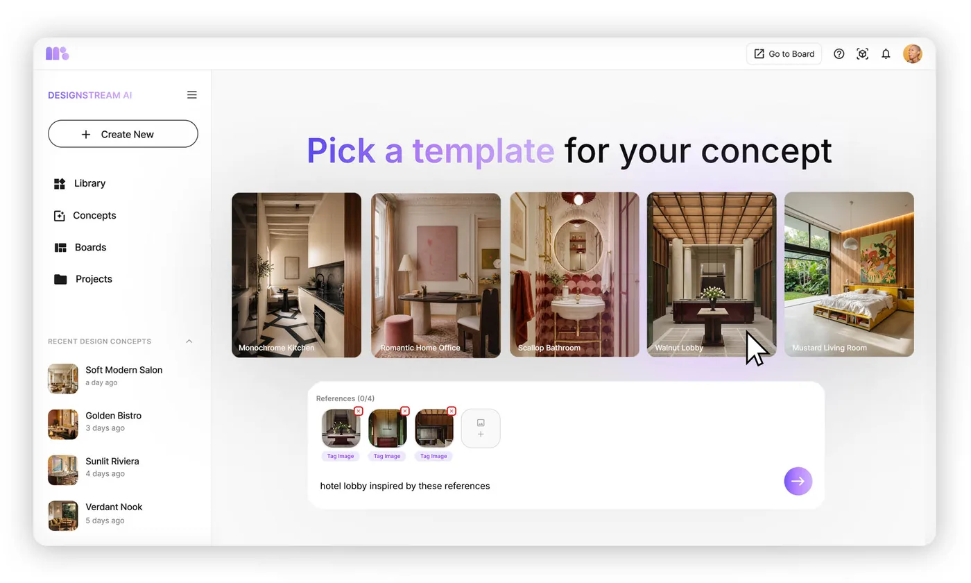 Picking a concept template in DesignStream