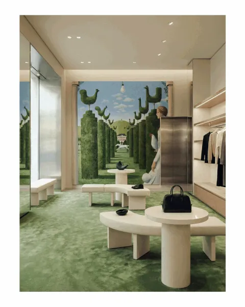 A boutique interior shown with different real materials applied