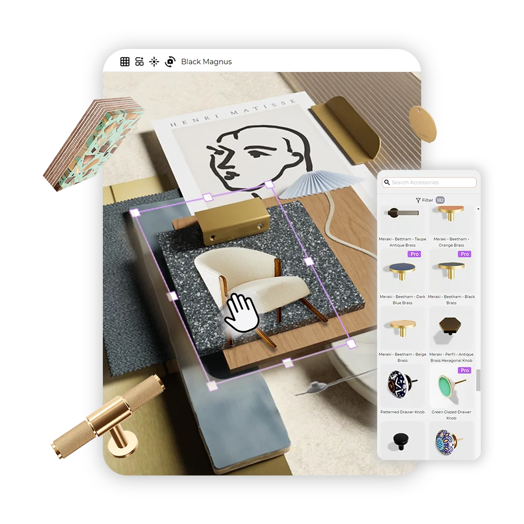 Arranging a 3D material board in MattoBoard