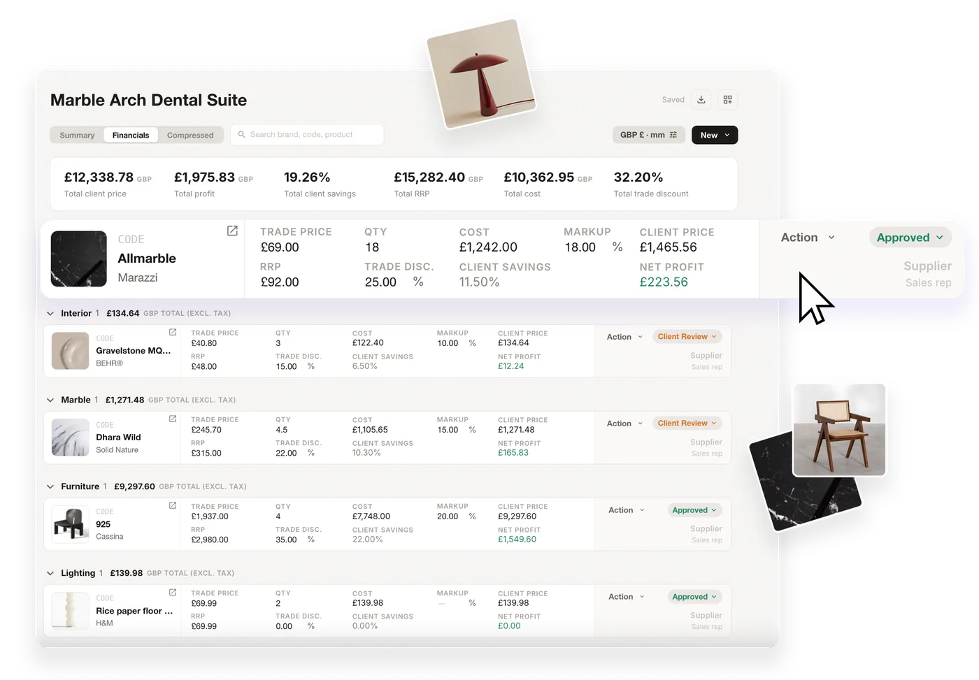 An FF&E schedule in MattoBoard