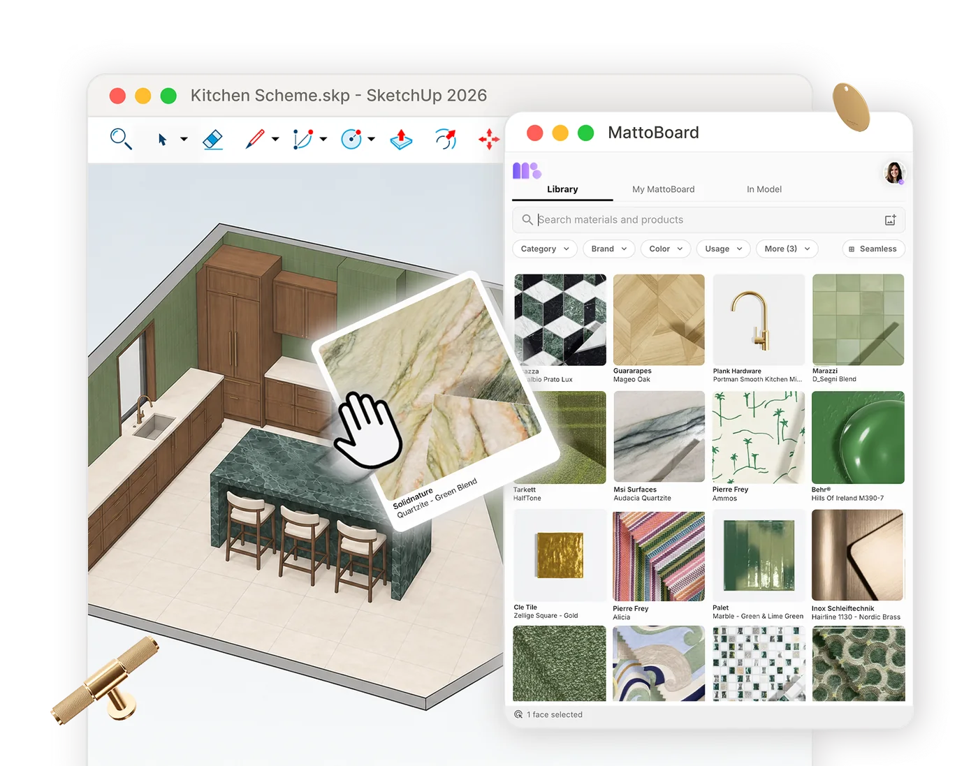 MattoBoard for SketchUp applying a material in a model