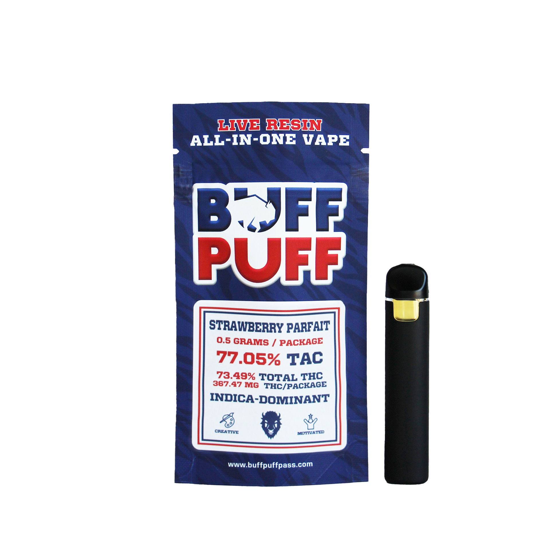 BUFF PUFF Live Resin 0.5g All-in-One Vape | Strawberry Parfait
