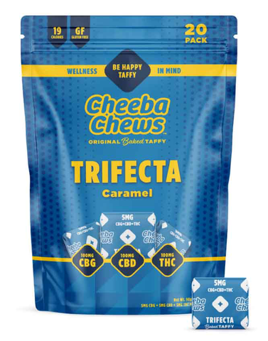 Cheeba Chews Wax Wrap - 20-Pack Caramel Trifecta Taffy | 100mg THC : 100mg CBD : 100mg CBG