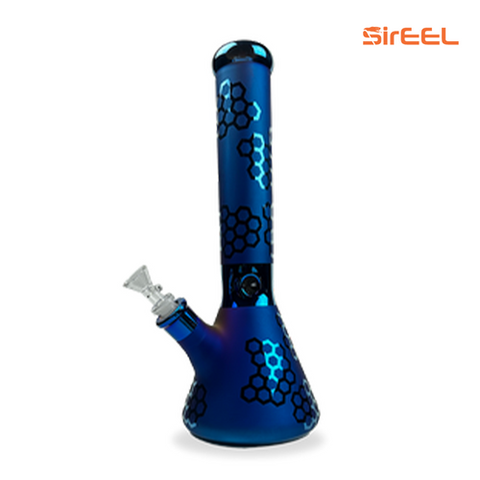 LUVBUDS - SIREEL - 14" ETCHED IRIDIZED BEAKER BONG W/ FLOWER BOWL - ASSORTED COLORS