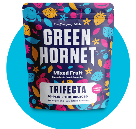 CHEEBA CHEWS - 10PK GREEN HORNET MIXED FRUIT - TRIFECTA - 10pk / 250mg THC, 250mg CBD, & 250mg CBG