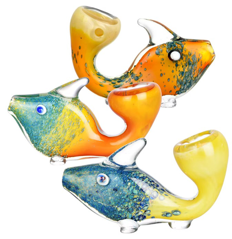 Leaping Tropical Fish Frit Glass Hand Pipe 3.75"