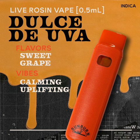 Sunburn - Live Rosin 0.5g Vaporizer - Dulce De Uva Disposable Vape