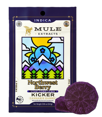 NORTHWEST BERRY FLAVORED GUMMIES | DONKEY BUTTER | 1:1:1/THC:CBD:CBN | INDICA | 100MG TOTAL | 2 SLICES