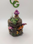 Handmade Crystal & Pink Mushroom Topped Stash Jar
