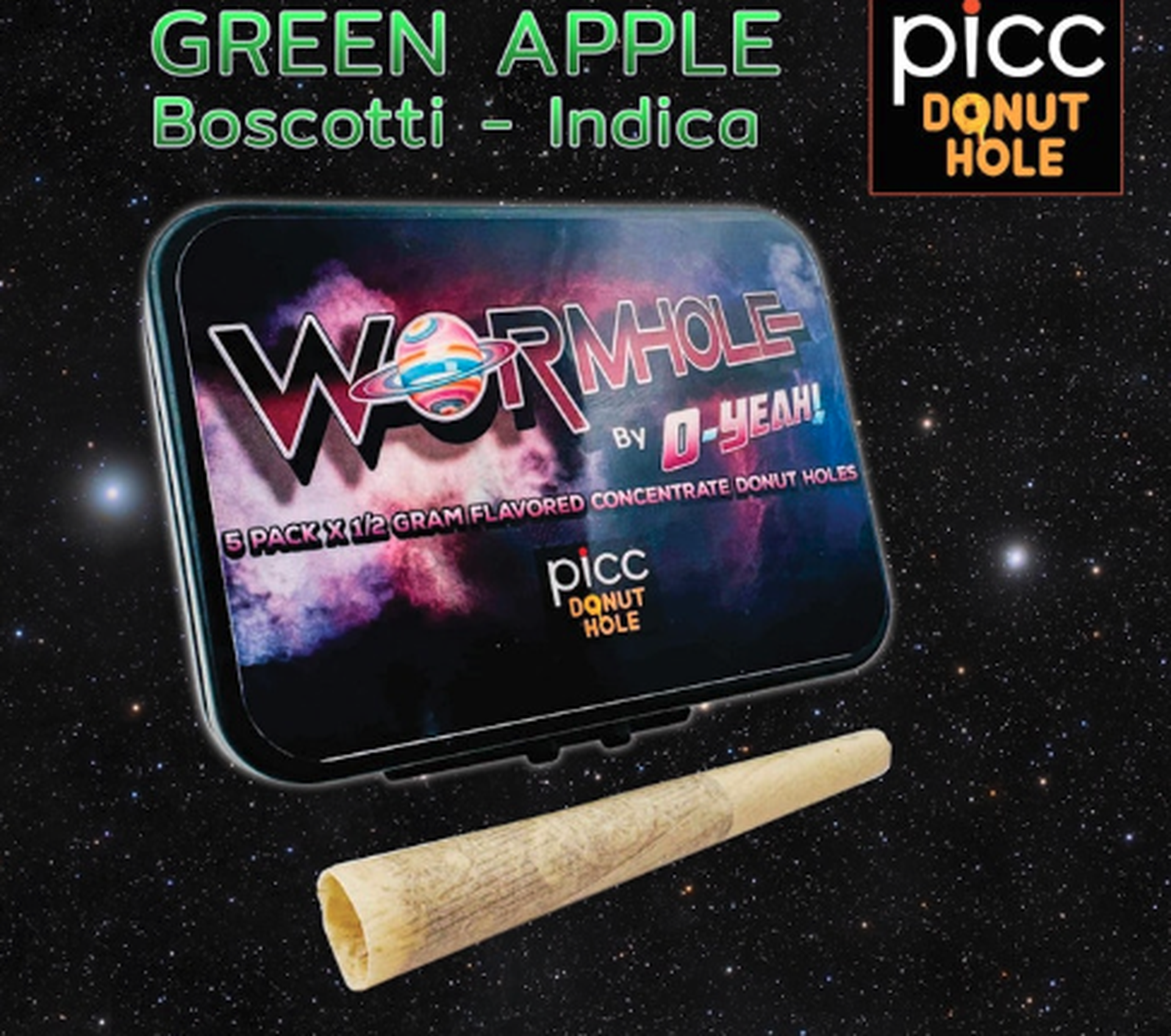 PICC - Green Apple Boscotti O-Yeah! Wormhole Hybrid Infused Pre-Roll - 5pk/2.5g