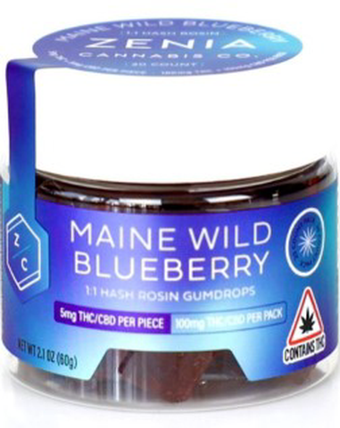 Maine Wild Blueberry CBD:THC 1:1 Gumdrops - Zenia Cannabis Co - Edibles