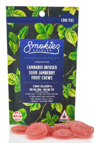 Sour Jamberry CBN:THC 1:1 Fruit Chews - Smokiez - Edibles