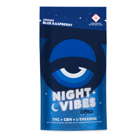 DOSD - 2000mg BLUE RASPBERRY NIGHT VIBES - THC,CBN,L-THEANINE GUMMIES