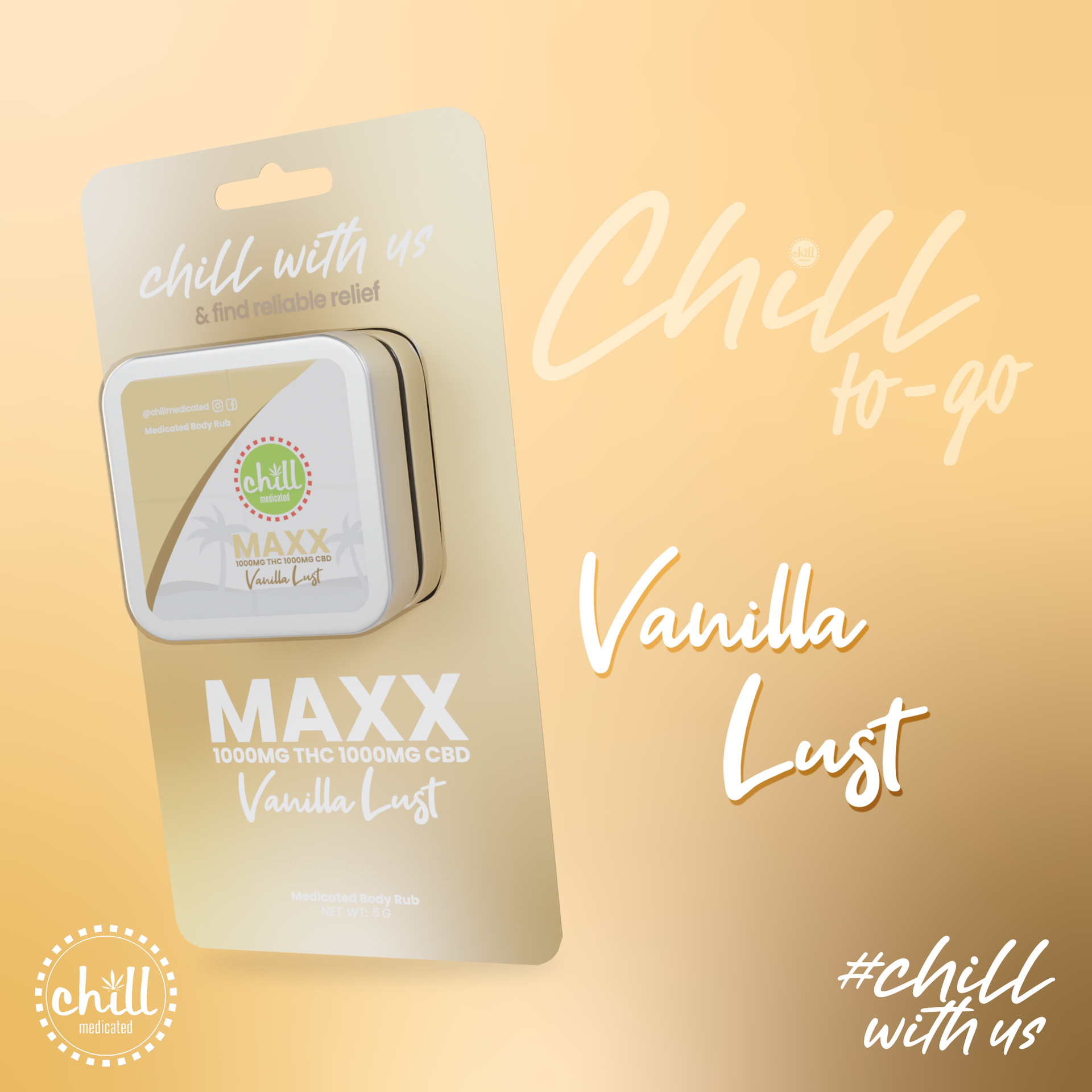 (REC) Chill Medicated Vanilla Lust Body Rub - 75:75 THC:CBD "On the Go"