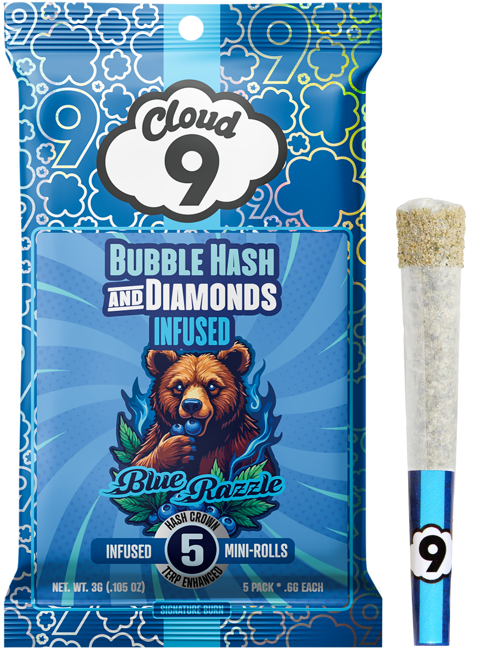 Cloud 9 - Blue Razzle Bubble Hash and Diamond Infused 5pk 3g